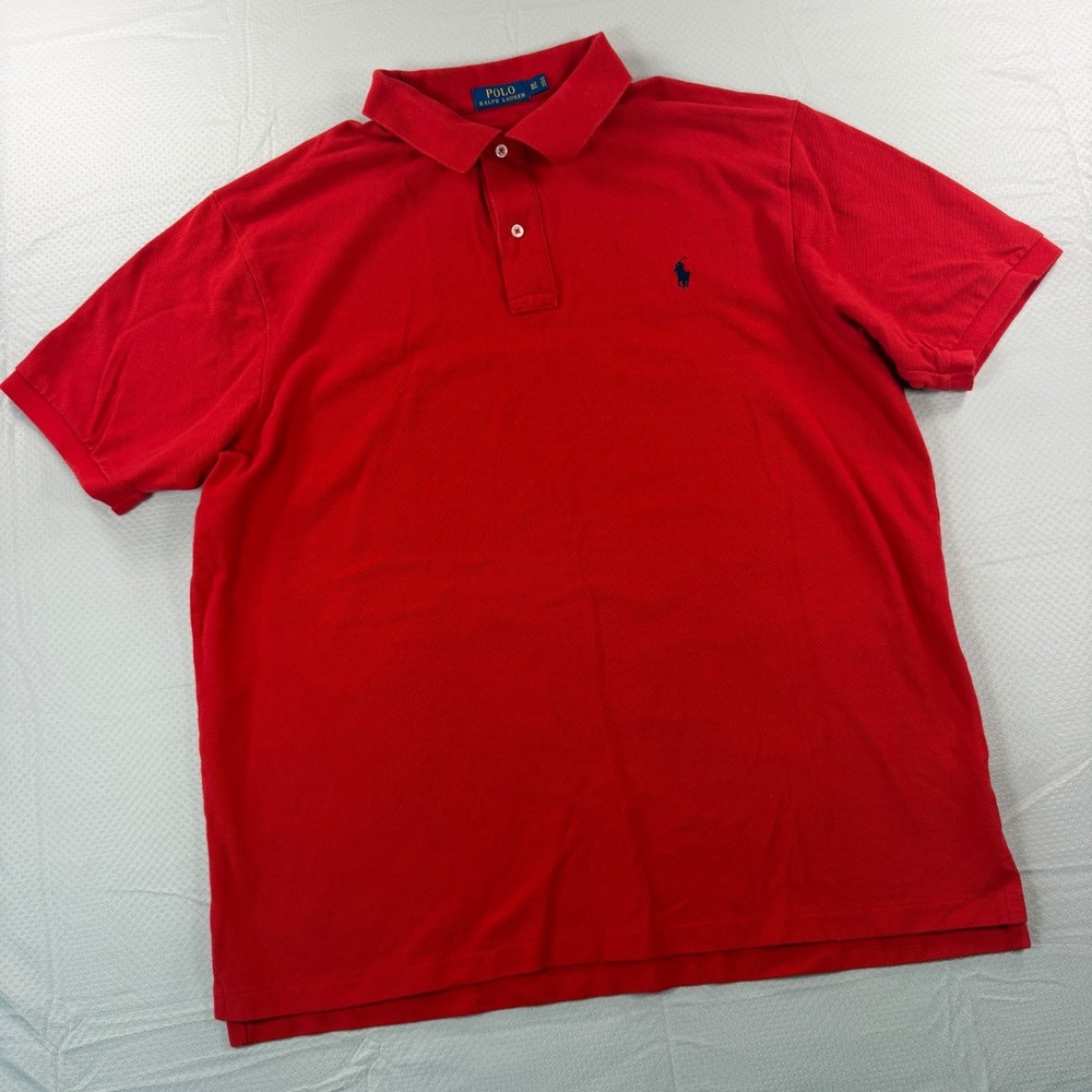 Polo Ralph Lauren Mens XLT Red Short Sleeve Mesh Cotton Polo Shirt Pony Logo